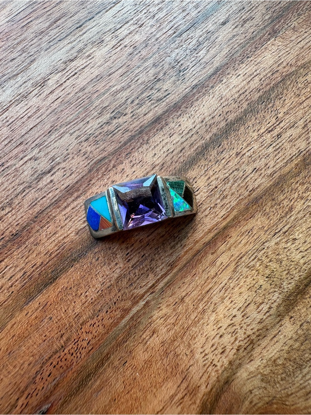 Vintage Sterling Silver Opal & Amethyst Inlay Pendant